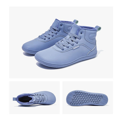 HOBIBEAR Unisex Winter Barefoot Shoes Womens Men Wide Toe Box Faux Fur Lined Ankle Sneakers Artificial Leather Lace Up Shoes