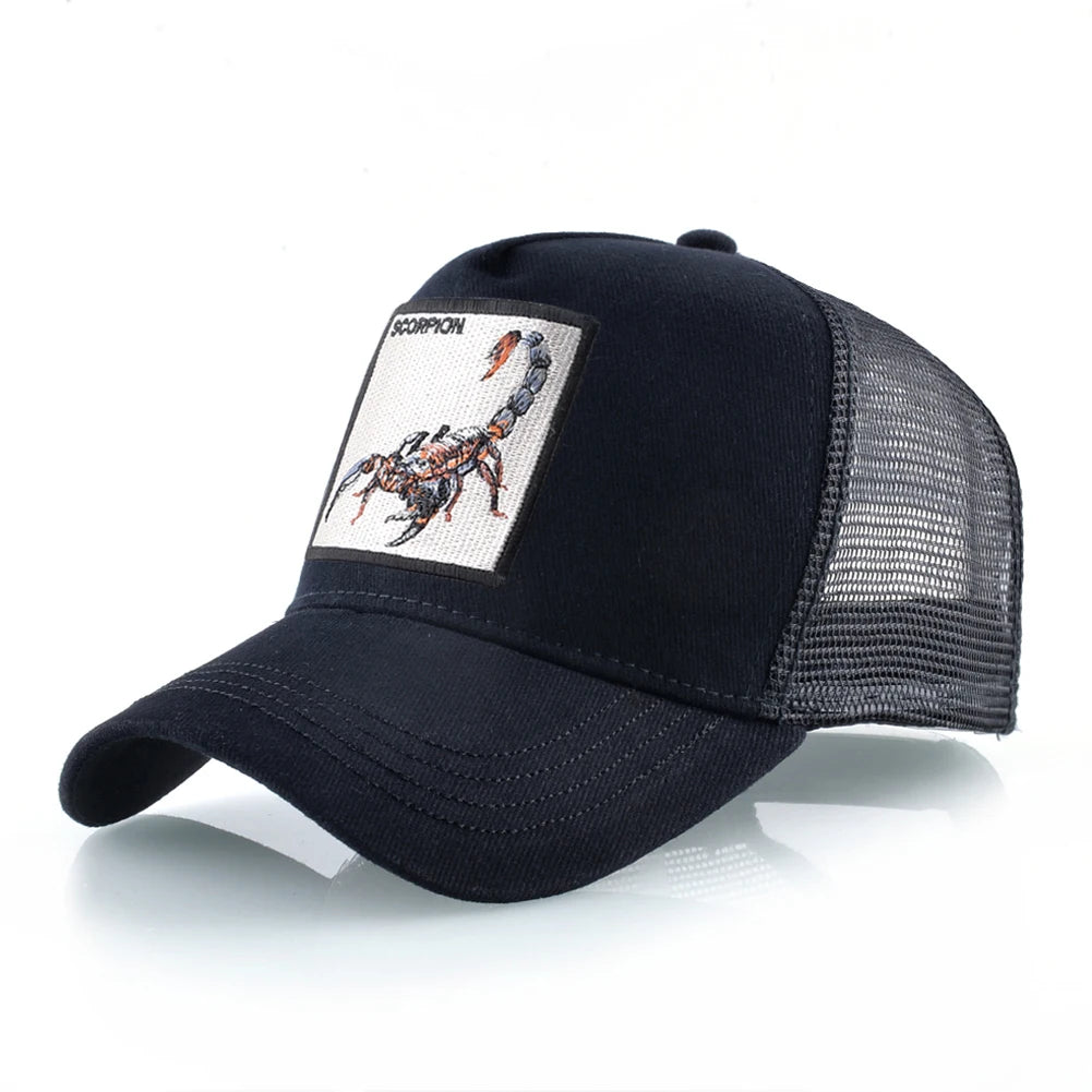Unisex trucker kapa s vezenim Scorpion zakrpama, muška bejzbol kapa, ženska snapback hip hop kapa, vanjska kapa s prozračnim vizirom