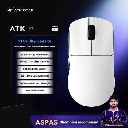 ATK Blazing Sky F1 V2 Ultra Max Wireless Gaming Mouse, Dual-Mode 8K PAW3950 Ultra Lightweight Ergonomic Gaming Mouse