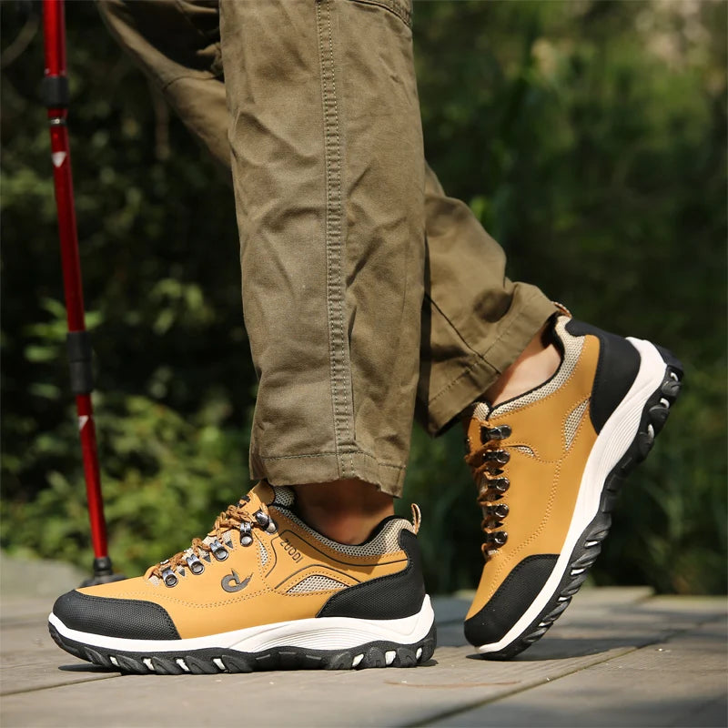 Autumn And Winter Models, Men's Waterproof Hiking Shoes, Outdoor PU Leather Sports Shoes, Wear-Resistant,  Walking, Tactical