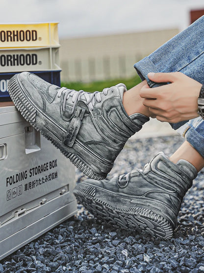 Autumn and winter high top men's shoes fashion trend retro gray children's and young men's parent-child shoes work sports and le