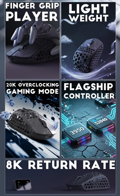 Rato Gaming Sem Fios Darmoshark M5Air em Fibra de Carbono Forjada 8K, PAW3950, 30K DPI, para Mãos Pequenas, Pegada Fingertip, Macros de Jogo, Leve
