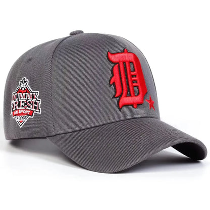 Unisex gotisk D-bokstavsbroderad DUMMY FRESH-baseballkeps, justerbar fritidskeps, vår- och höstmodell, solskyddskeps för utomhusbruk