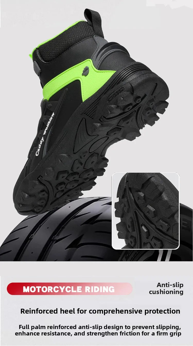 Casual Leather Motorcycle Riding Boots for Men Off-Road Motocross Shoes Breathable Wear Resistant