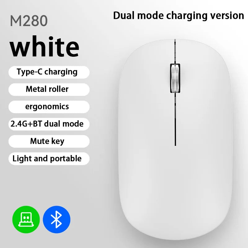 Lenovo Bluetooth Wireless Mouse Dual Mode 2.4G & Bluetooth 5.3, Type-C Rechargeable Silent Ergonomic Mouse with Adjustable DPI for Laptop & Office