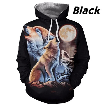 European and American Hot-sale 3D Printed Wolf Hoodie Fashion Long-sleeved Cool Pullover Personality Animal Sweatshirt