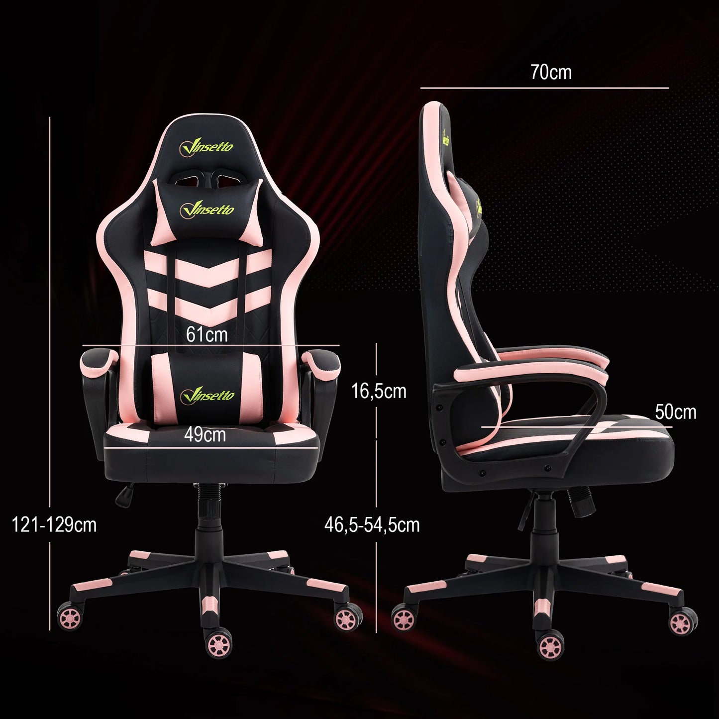Vinsetto Swing Gaming Chair with Height Adjustable Pink Headrest