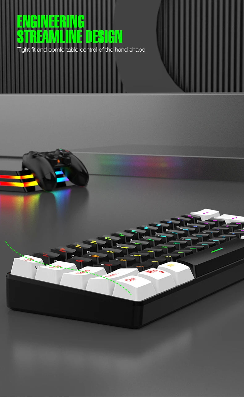 61-Key Wired White, Black and Blue Switch Waterproof Mechanical Keyboard RGB Illuminated Game and Office Kit PUBG Gamer Backlit