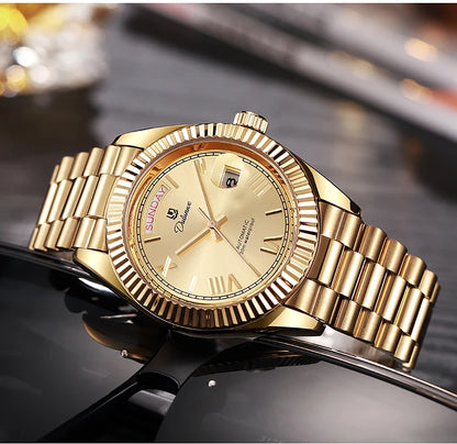Top Brand Business Men's Watches Luxury Calendar Week Automatic Mechanical Watch for Man Waterproof Gold Stainless Steel
