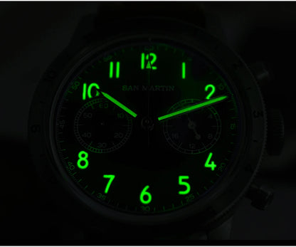 San Martin Vintage Men Quartz Watch Pilot VK64 Chronograph Watches Waterproof Luminous Quick Release Leather Strap SN0127