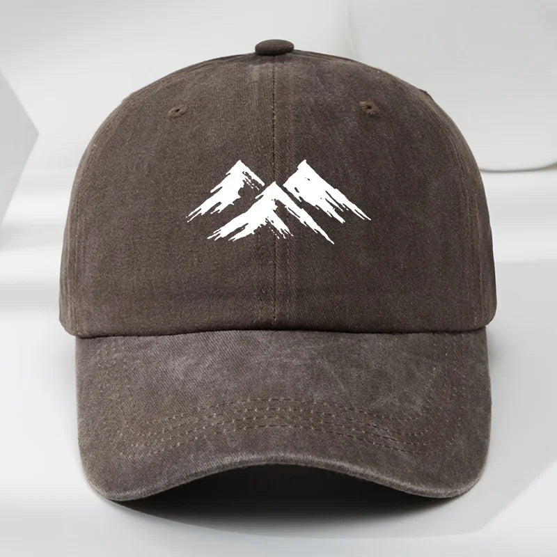 Interesting baseball cap, mountain print, outdoor men's casual sports, breathable duckbill cap, washed retro sun hat