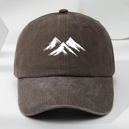 Interesting baseball cap, mountain print, outdoor men's casual sports, breathable duckbill cap, washed retro sun hat