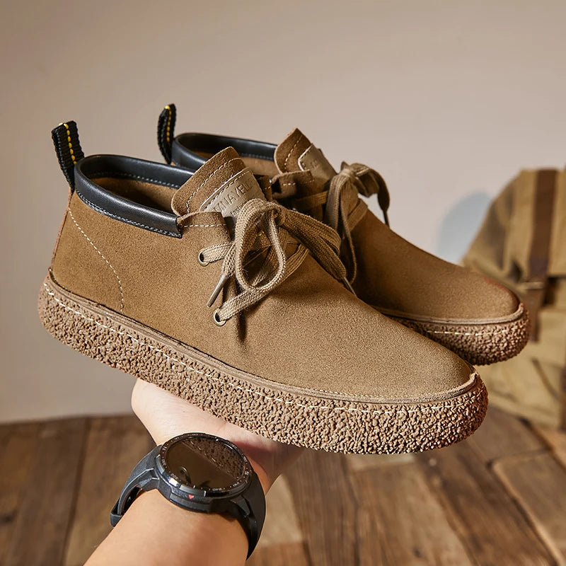 Luxury Brand Men Suede Leather Casual Shoes Genuine Leather Natural Handmade Anti-Skid Design Spring Autumn