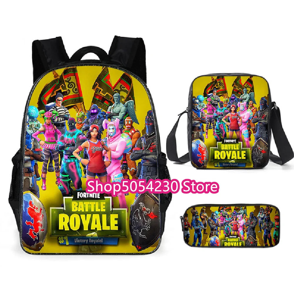Conjunto de Mochila Fortnited 3PCS para Adolescentes e Estudantes, Saco de Viagem Fortress Night, Mochila Escolar 3D de Jogos Populares