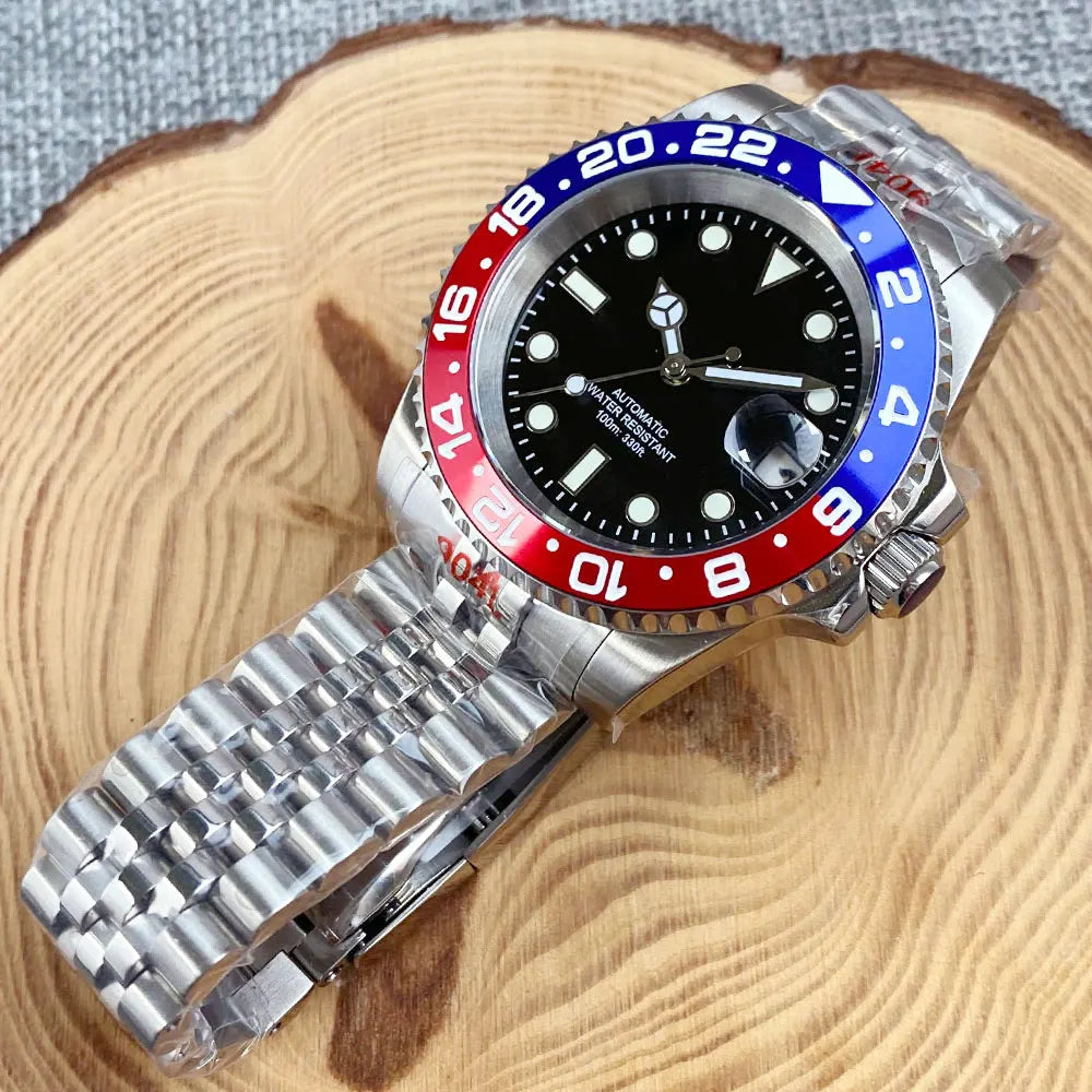 Relógio de Homem Automático Miyota8215 Impermeável 200m, Relógio de Mergulho 40mm com Movimento Mecânico, Luminoso, Bracelete Jubilee e Fecho Glide Lock