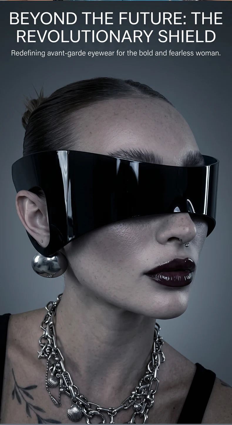 Oversized One-Piece Shield Punk Sunglasses Women 2026 Luxury Brand Sports Rimless Windproof Mask Sun Glasses Wrap Around Eyewear
