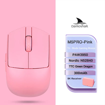 Rato Gaming Sem Fios Darmoshark M5Air em Fibra de Carbono Forjada 8K, PAW3950, 30K DPI, para Mãos Pequenas, Pegada Fingertip, Macros de Jogo, Leve