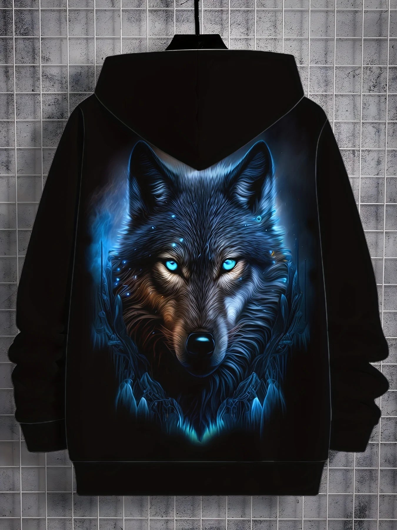 Camisola desportiva com capuz para homem, moda outono 2025, macia e confortável, com estampado de lobo, para exterior e estilo urbano