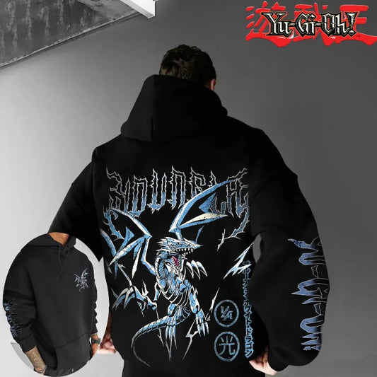 Κλασικό Anime Yu Gi Oh με Χαρακτήρα Blue Eyed White Dragon, Ανδρικό Φαρδύ Χοντρό Hoodie με Στάμπα για Φθινόπωρο/Χειμώνα, Y2K Halloween COS