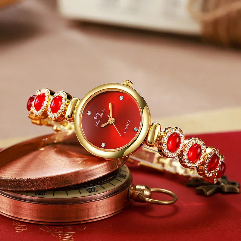 Famous Brand Women's Quartz Watches Luxury Green Gemstone Bracelet Watch Gift Female Wristwatch Dropshipping Relojes Para Mujer