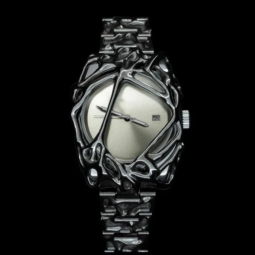 Unique Minimalism Men's Watches Irregular Dial Design Fashion Casual Street Punk Gothic Y2k Wristwatch for Men Black Color Gift