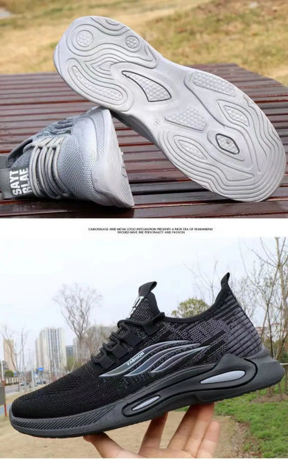 Breathable Running Shoes Men's Sporty Casual Outdoor Travel Lightweight Rubber Outsole Flat Heel round Toe Knitted Mesh Upgraded