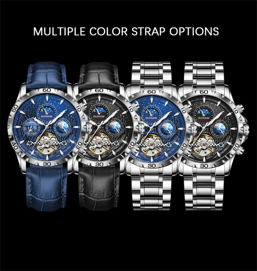 Relógio Masculino GLENAW Design, Marca de Topo, Luxo, Moda e Negócios, Automático, Impermeável, Relógio Mecânico para Homem