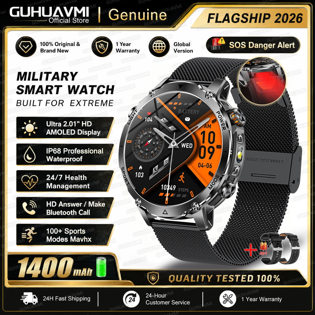 2026 TANK Ultra New 1400mAh Big Battery Smart Watch Men GPS path Sport Flashlight BT Call Waterproof Outdoor Military Smartwatch