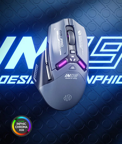 Mouse da gaming wireless Inphic IN9PRO 26000DPI 8K Polling Rate Bluetooth 5.0 cablato 2.4G tri-mode RGB ergonomico