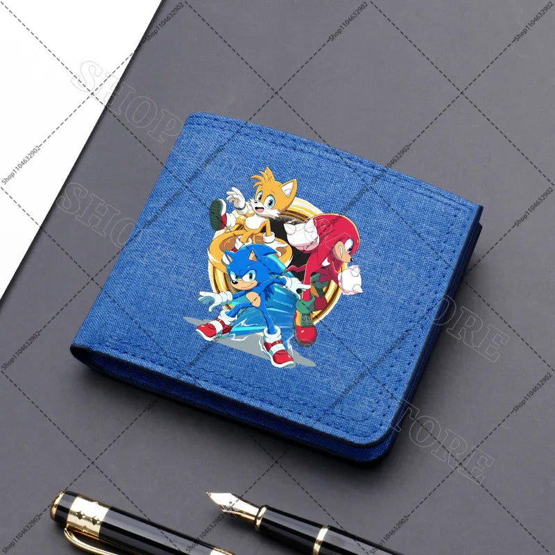 Sonics Mens Purses Men Wallets Cartoon Anime Graphic Print Cute Purse Portable Large Capacity Card Packs Birthday Party Gifts