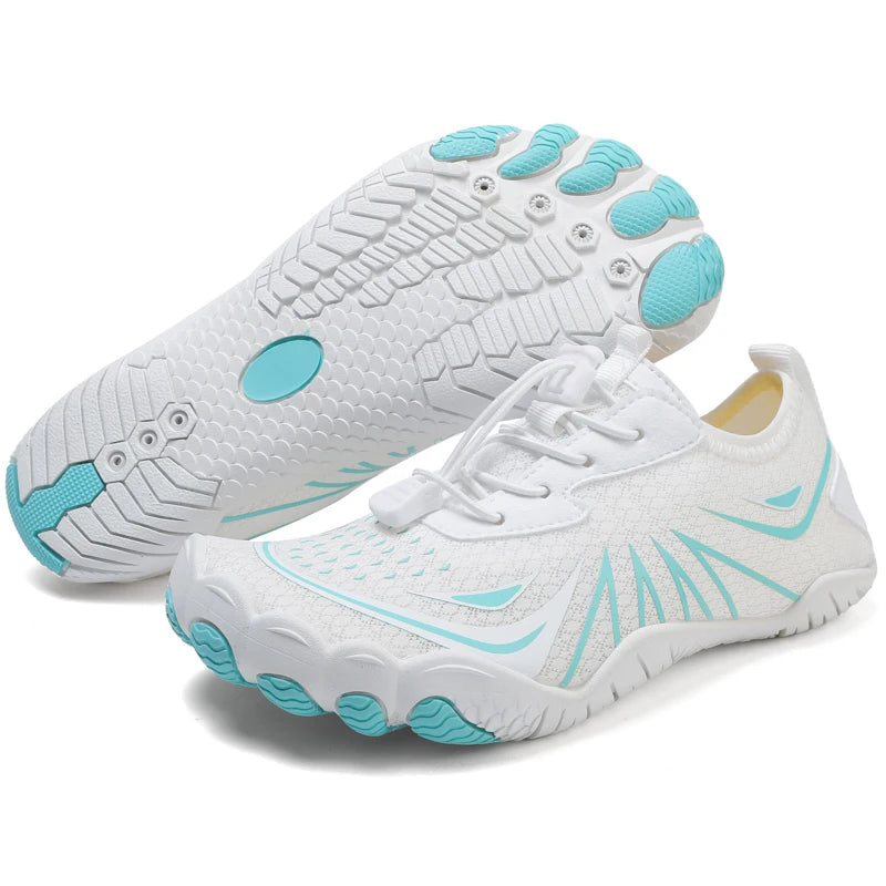 Novos sapatos aquáticos 2025 barefoot para praia e desporto, sapatos de natação antiderrapantes de alta qualidade, sapatos desportivos casuais de cinco dedos unissexo