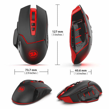 Rato Gaming Sem Fios Redragon M690-1 2.4Ghz com Mudança de DPI, 2 Botões Laterais, 2400 DPI, Design Ergonómico, 8 Botões - Preto