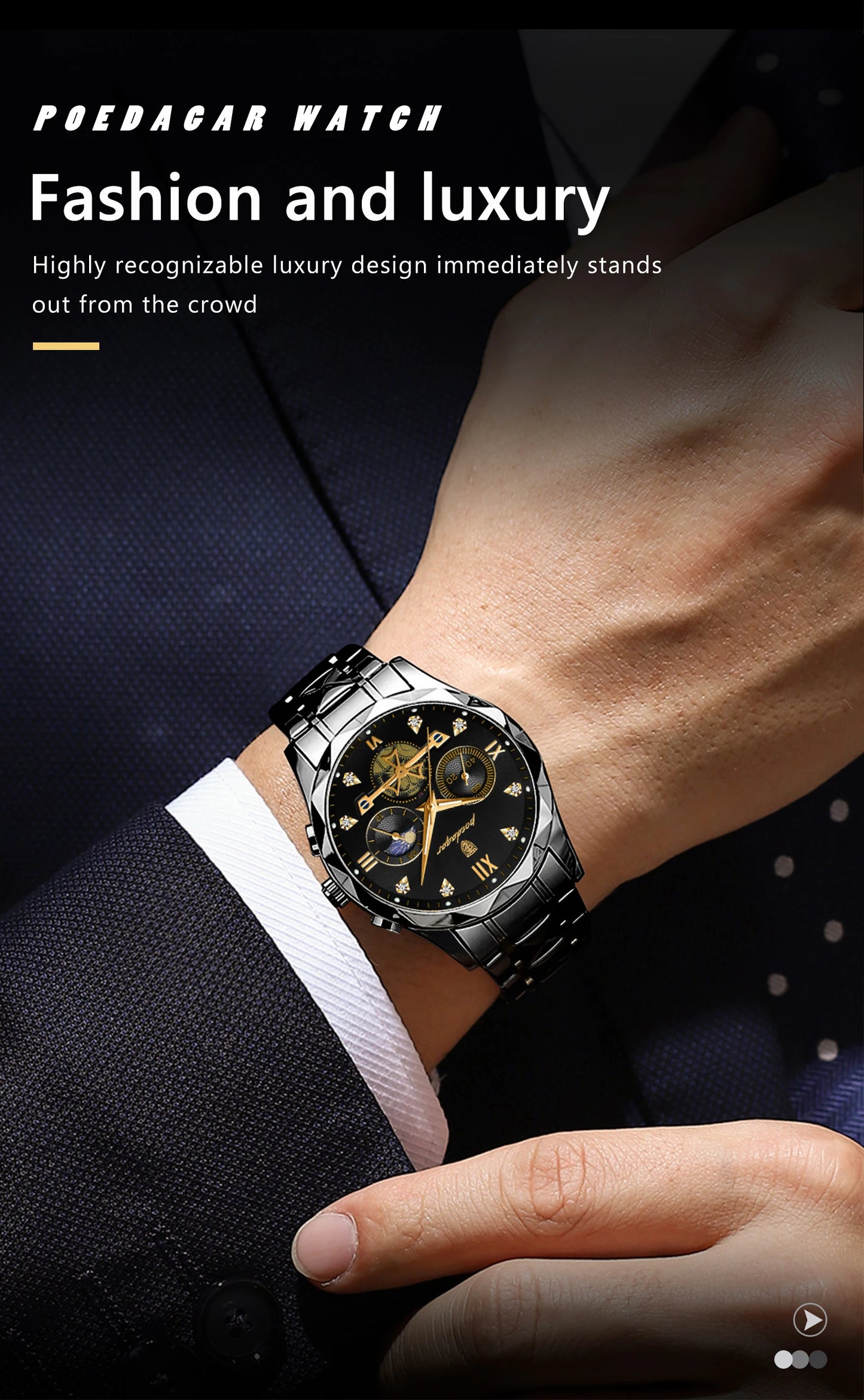 POEDAGAR Top High Quality Man Wristwatch Stainless Steel Chronograph Business Men Watch Waterproof Luminous Quartz Men's Watches