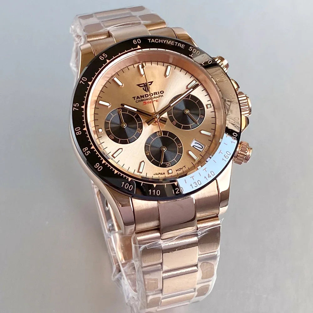 Relógio de Luxo para Homem VK63 com Movimento de Quartzo, Cronógrafo Business, 39mm, Aço/Ouro Rosa, Data, Mostrador Luminescente, Cronógrafo Completo
