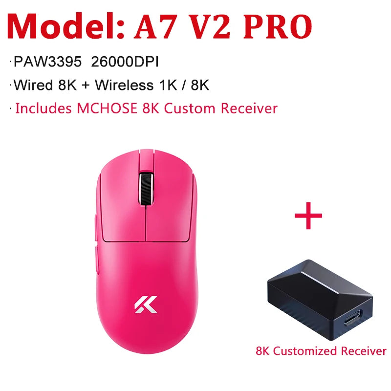 MCHOSE A7 V2 Ultra / Pro Lekka bezprzewodowa mysz gamingowa Dual 8000Hz PAW3950 TI 42000DPI dla graczy e-sportowych na PC
