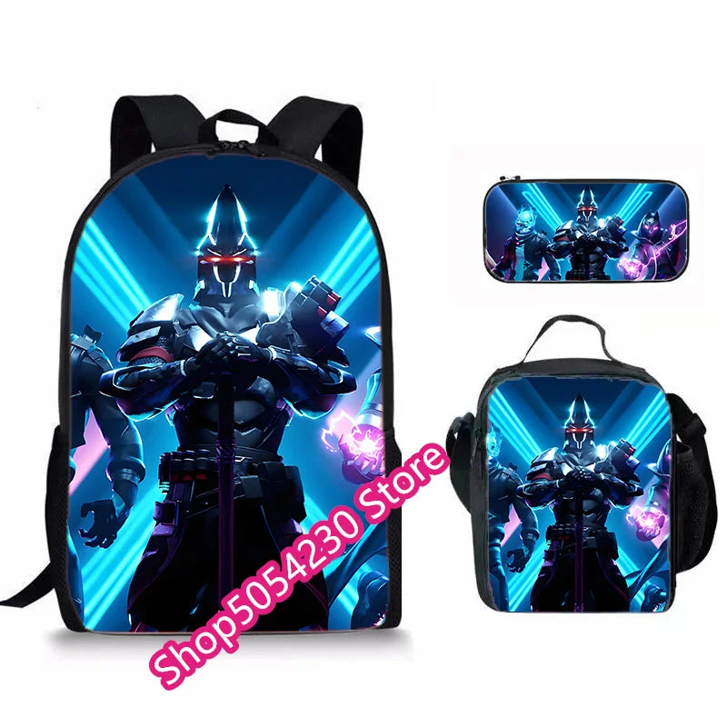 Conjunto de Mochila Fortnited 3PCS para Adolescentes e Estudantes, Saco de Viagem Fortress Night, Mochila Escolar 3D de Jogos Populares