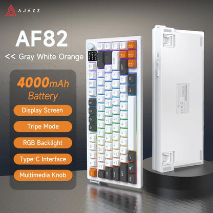 Teclado AJAZZ AF82 Office Low Profile RGB com fios/sem fios para gaming, layout 75%, 82 teclas, bateria de 4000mAh para Win/Mac