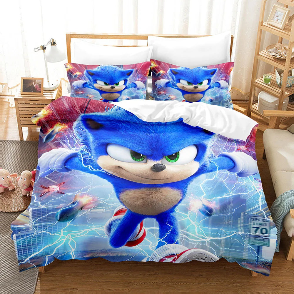 Cute Sonics Boy Bedding Set Exquisite 3D Digital Cartoon Sonics Duvet Cover Comforter Bed Youth Kids Girl Boys Gift