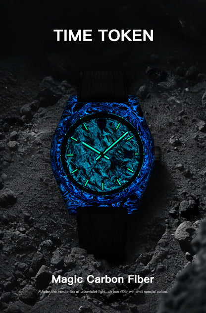 TIME TOKEN  Limited Edition 41mm Luminous Magic Carbon Fiber Men's Automatic Mechanical Watches Calendar Miyota8215 Movement