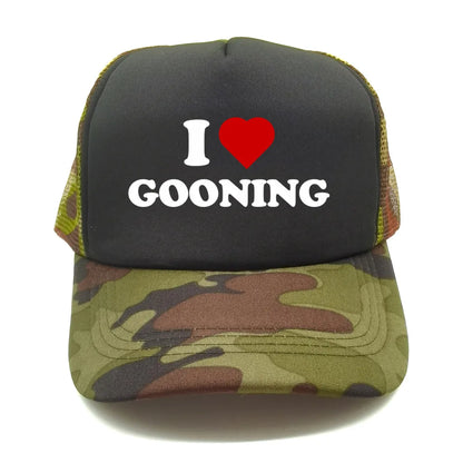 Casquettes de baseball humoristiques « I Love Gooning » – Casquette d'été tendance pour homme en maille, casquette de camionneur humoristique, casquettes unisexes d'extérieur en maille MZ-080