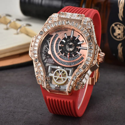 Full diamond Case Business Luxury Top Mens Watches Rubber Strap Color Creative Decorative Quartz Watch Men AAA Clocks Relogio