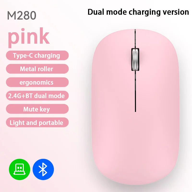Lenovo Bluetooth Wireless Mouse Dual Mode 2.4G & Bluetooth 5.3, Type-C Rechargeable Silent Ergonomic Mouse with Adjustable DPI for Laptop & Office