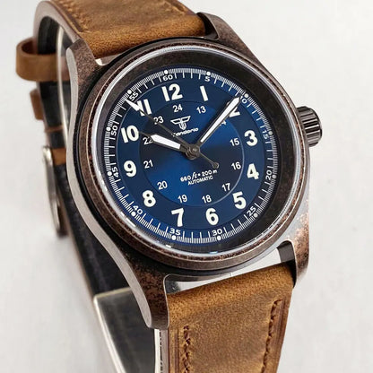 PVD Bronze Case TANDORIO 36mm Military Field Watch Men Japanese NH35A Automatic Movement Sapphire 200M Waterproof Pilot Watches