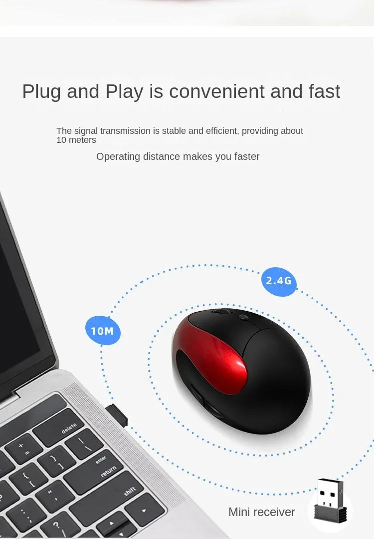 BTS-908 Bestseller — ładowalna pionowa mysz ergonomiczna, bezprzewodowa, odbiornik USB 2.4G, regulowane 1600 DPI, 6 przycisków
