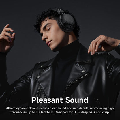 HOCO W64 Retro Bluetooth 5.4 Wireless Headphones with 40mm Deep Bass, PU Leather Over-Ear HiFi Music Headset for Sports & Travel