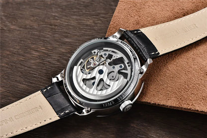 PAGANI DESIGN Új, csontvázszerkezetű férfi mechanikus karórák – csúcsminőségű luxus automata karórák férfiaknak, kék bőr szíjjal, vízálló karóra férfiaknak