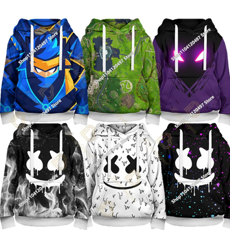 Sweatshirt com Capuz Battle Royale para Crianças, Fortnite, Meninos e Meninas, Estampado com Desenhos Animados, Pullover Infantil, Streetwear Harajuku, Primavera/Inverno