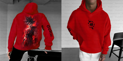 DRAGON BALL Goku Red Hoodie and Jogger Pants Set Men Women Anime Character Print Two Piece Outfit with Black Wu Kanji Design