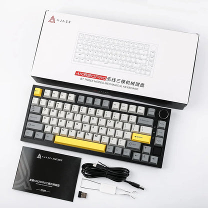 Ajazz AK820 Pro Gaming Mechanical Keyboard 75% Bluetooth/Wireless Customized Gamer Keyboard with TFT Color Screen Knob for PC