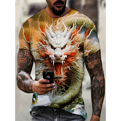 Dragon Phoenix Pattern T-Shirt For Men Animal 3D Printed Tees Summer Casual Short Sleeve O-Neck Oversized Street T Shirts Tops